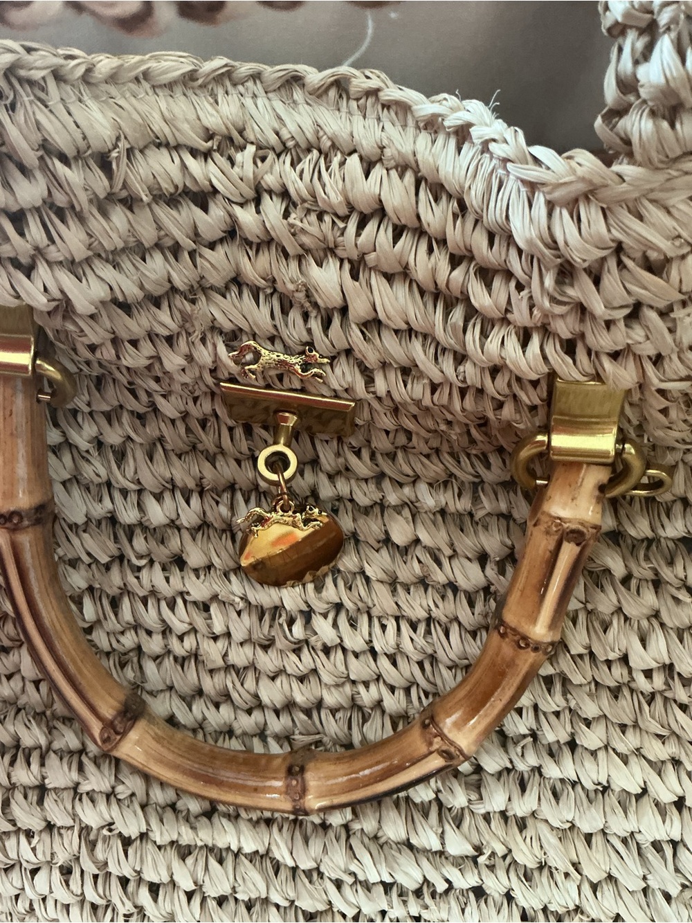 MME Mink Astrud Woven Straw Tote Bag with Bamboo Handles - Natural - Picture 2 of 7